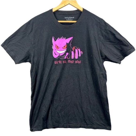 Pokemon Gengar Shirt Mens Large Black Center Print Graphic Crew Neck Tee Anime - Picture 1 of 8